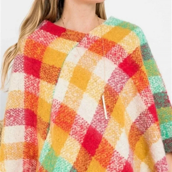 MULTI COLOR PLAID PRINT PONCHO - SOFT - Picture 8 of 8